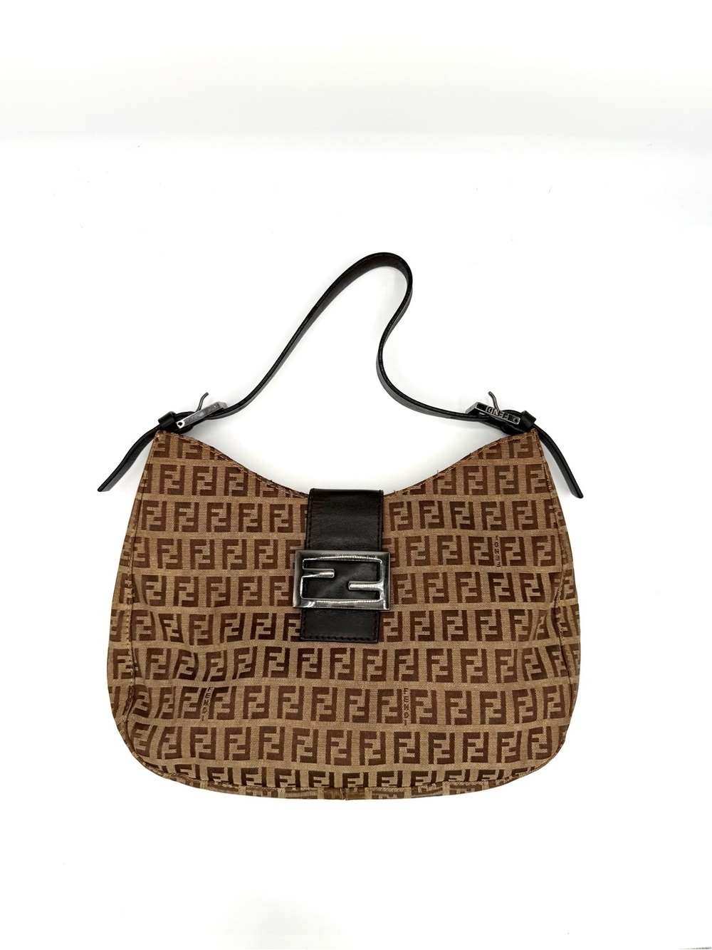 Fendi Brown FF Logo Canvas Baguette Shoulder Bag